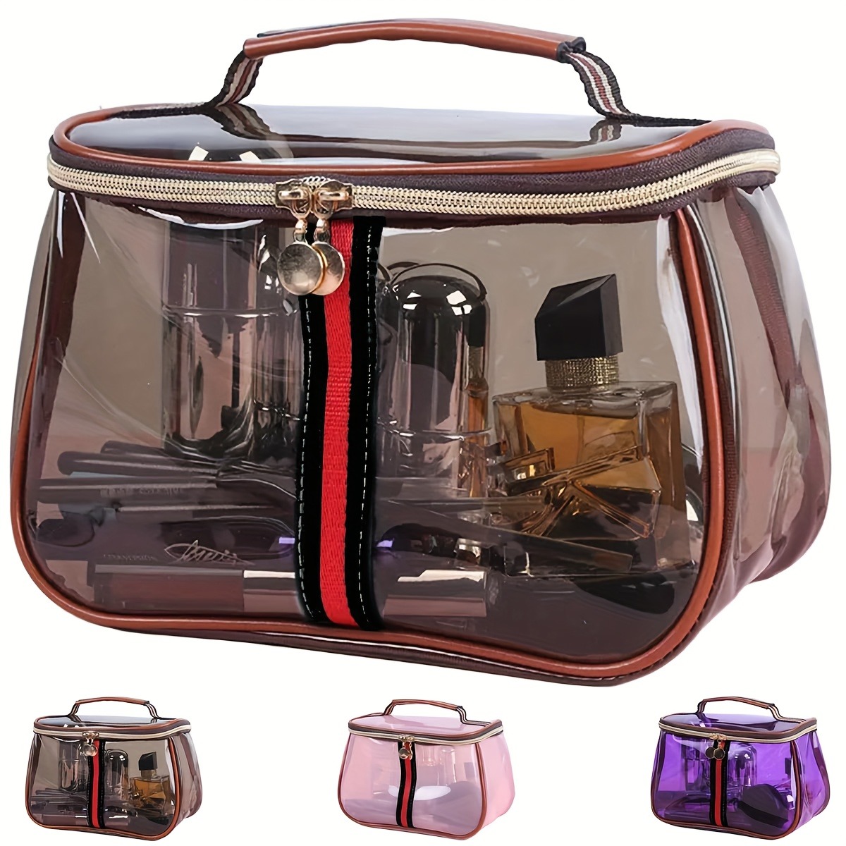 Structured Handbag Top Handle - Women' Transparent Apple-Themed Toiletry Bag with