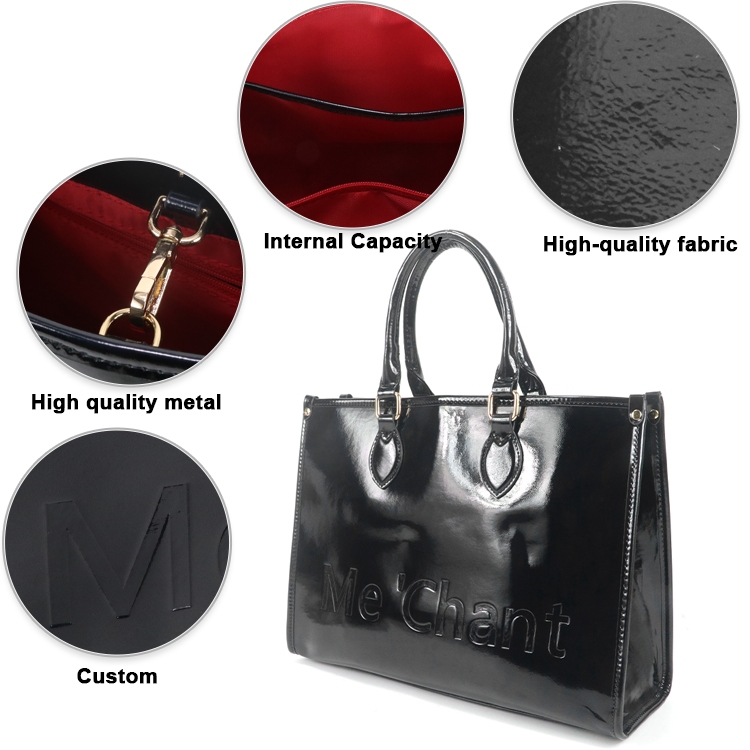 Women Black Glossy Patent PU L - Structured Handbag Top Handle review and price