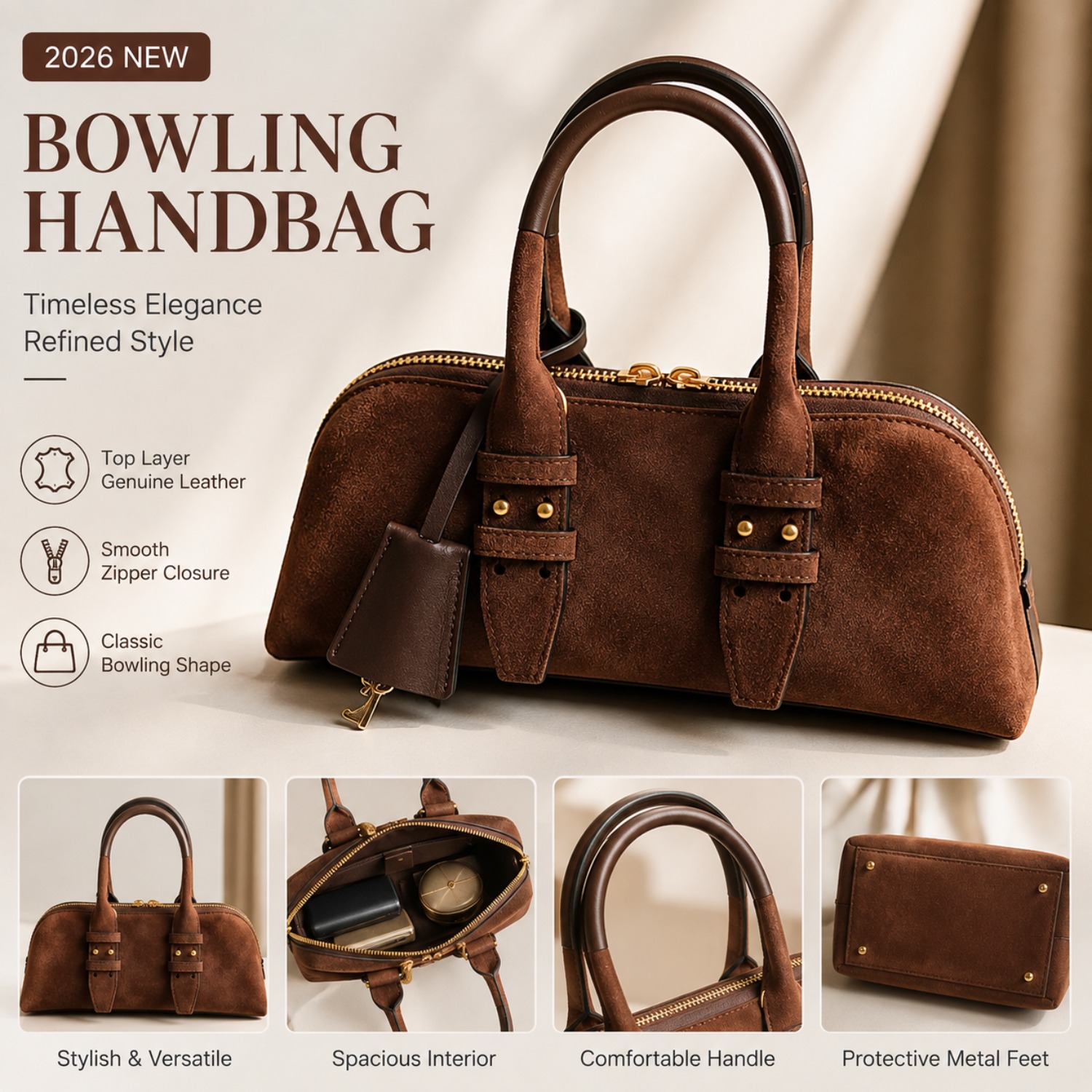 Women's Genuine Leather Bowlin - Structured Handbag Top Handle review and price