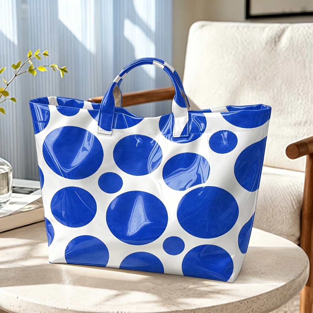 Glossy PVC Tote Bag Large Polk - Structured Handbag Top Handle review and price