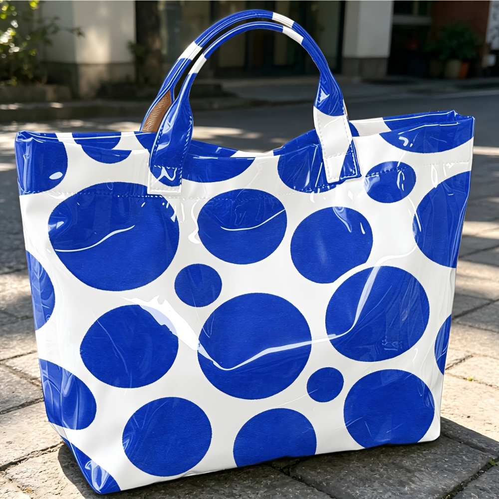 Glossy PVC Tote Bag Large Polk - Structured Handbag Top Handle review and price