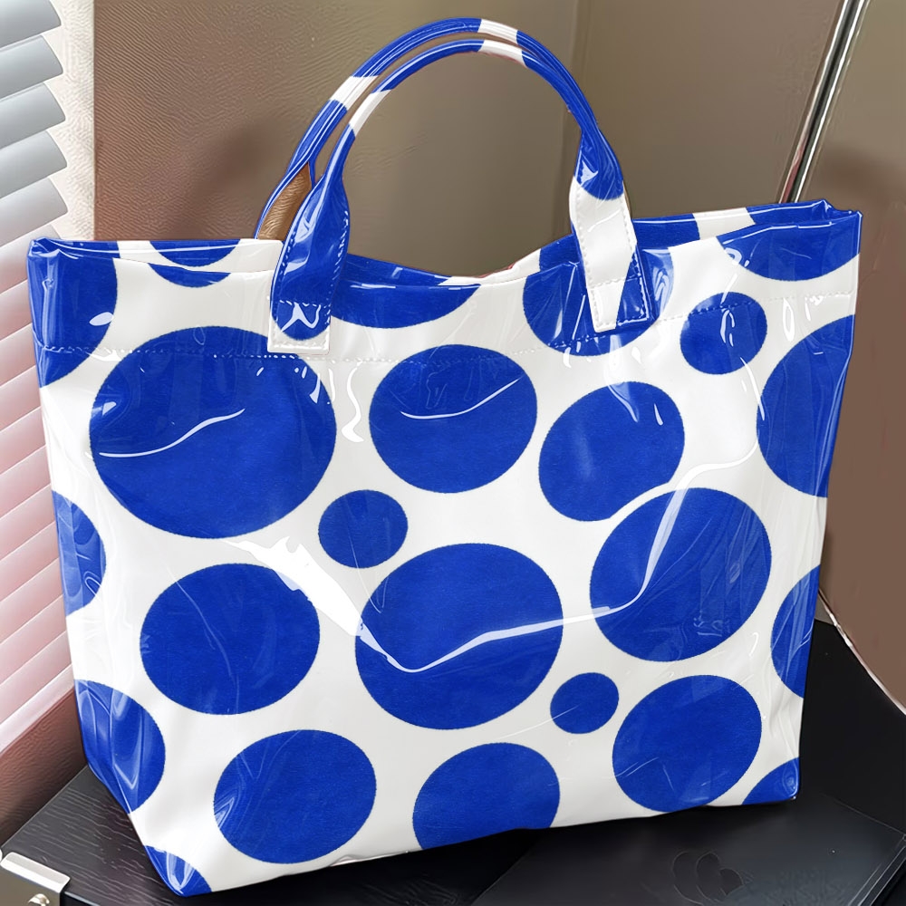 Glossy PVC Tote Bag Large Polk - Structured Handbag Top Handle review and price
